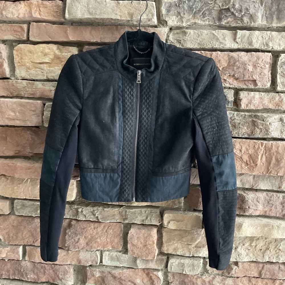 BCBGMAXAZRIA Long Sleevee Joshua Quilted Moto Black Jacket Size XS